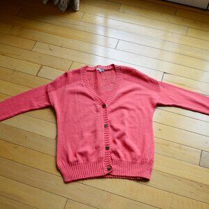Toad & Co Cotton Knitted Crochet Cardigan Size M Coral